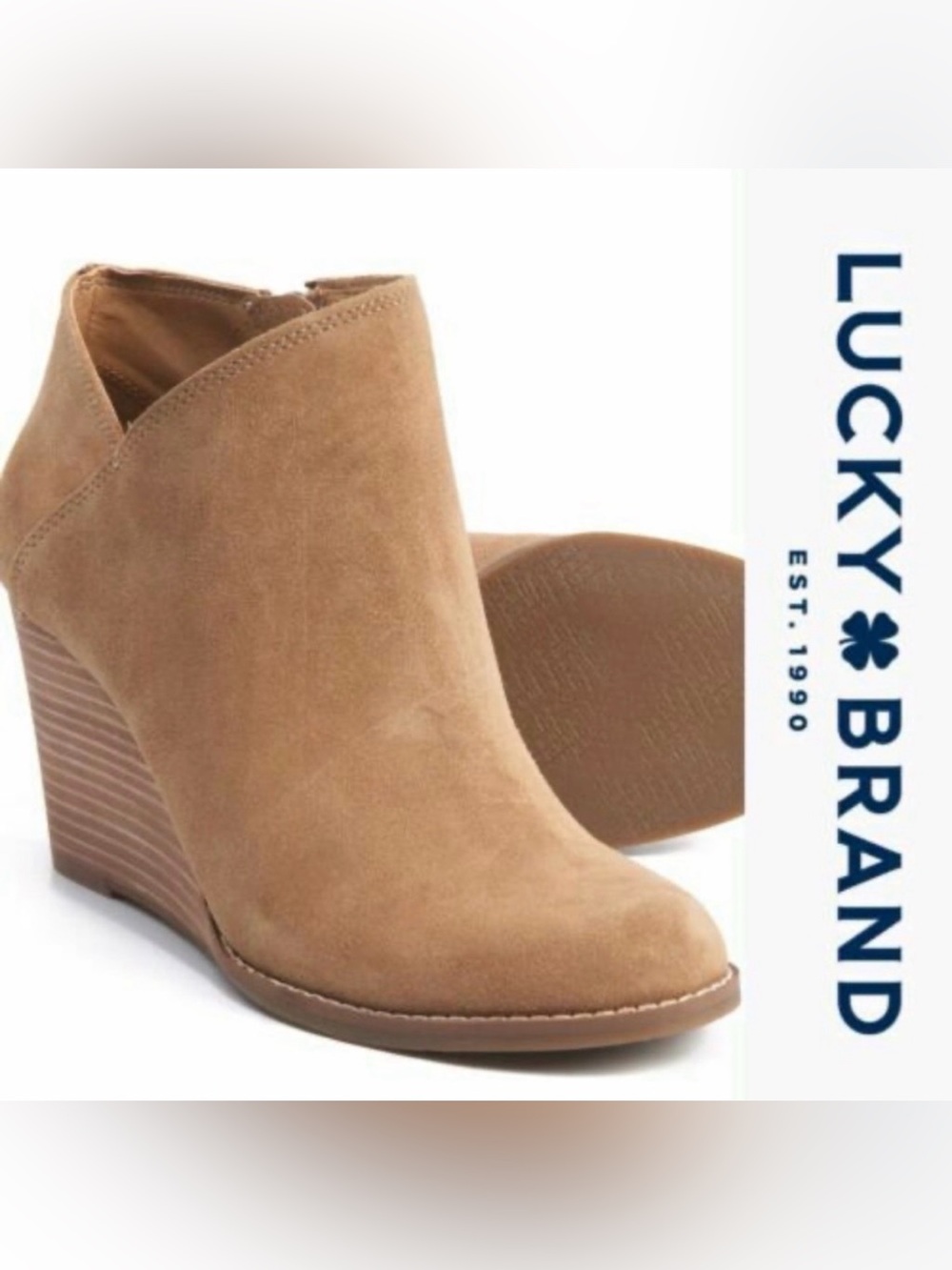 Lucky Brand Yakeena Tan Suede Wedge Ankle Booties